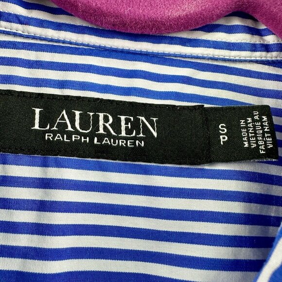 LAUREN RALPH LAUREN Strip Cotton Broadcloth Shirt Women's Size Small Embroidered - Picture 10 of 16